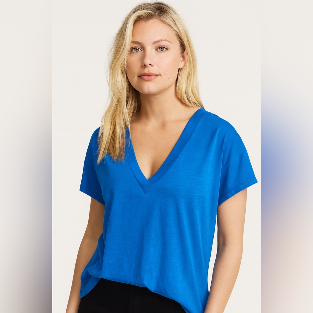 Express Blue V-Neck Top M NWOT